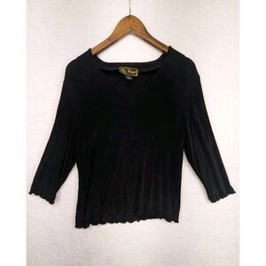 Vintage Mirasol Black Velvet Acetate Spandex Sweater 3/4 Sleeves‎ XL
